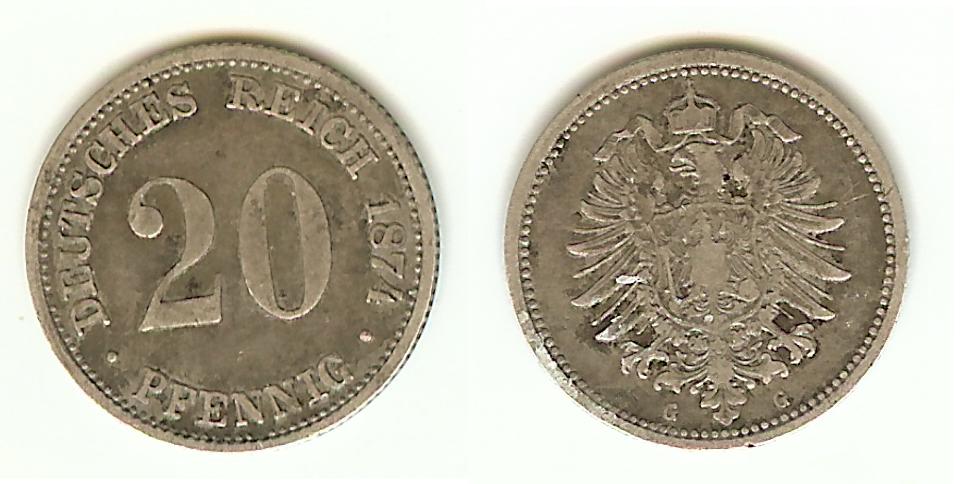 20 Pfennig aigle héraldique 1874G Karlsruhe TTB